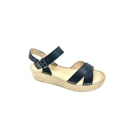 Espadrille compensée avec bride cuir DRAGON noire